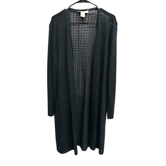Plein Air Black Open Front Long Cardigan Sweater Sz XL - Picture 1 of 8